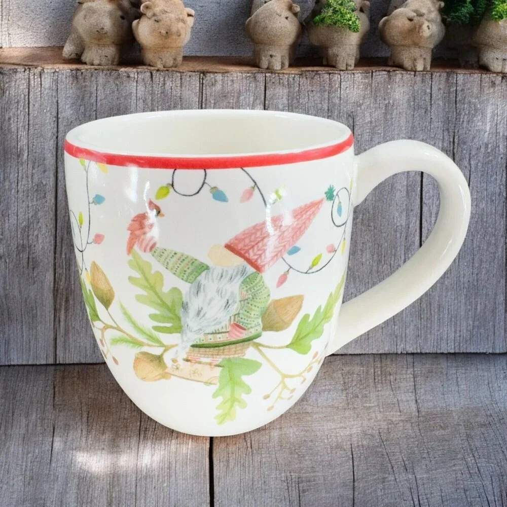 Pottery‎ Barn FOREST GNOME MUG Holiday Christmas 22oz Coffee Mug Ceramic Set 2